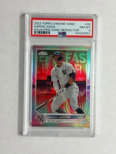 2022 TOPPS CHROME AQUA PINK SONIC AARON JUDGE PSA 8 130/199 BASEBALL CARD #99