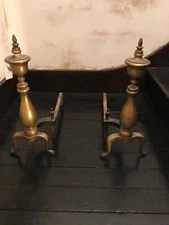 Vintage Set Of Brass and Iron Fireplace Andirons 