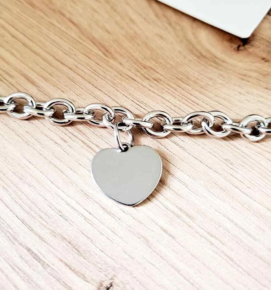 Bracelet coeur breloque acier inoxydable argent cadeau pour femme - Photo 3/4