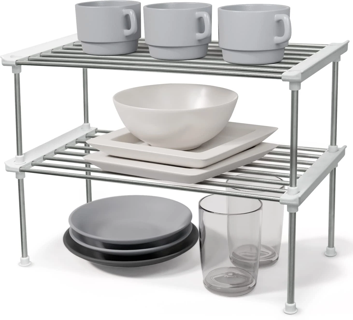 Cabinet Organizer Shelf, Set of 2 Stackable Kitchen Counter Shelves, Kitchen ...