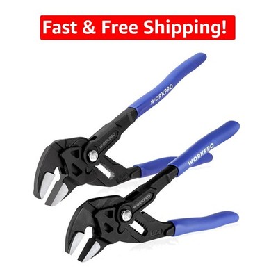 Durable CR-V Steel Pliers Wrench Set, 7 & 10-Inch with Groove Lock Mechanism