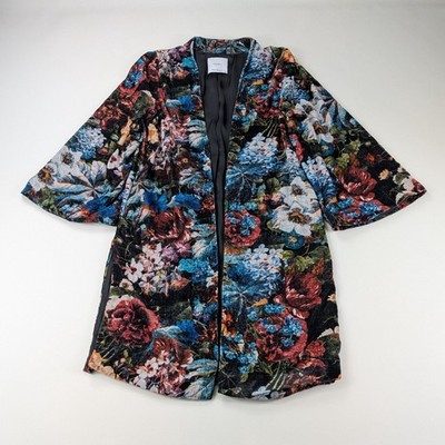 Mango Kimono Long Blazer Gr. S M Blumen Boho Chic Streetwear Kaftan Retro Art