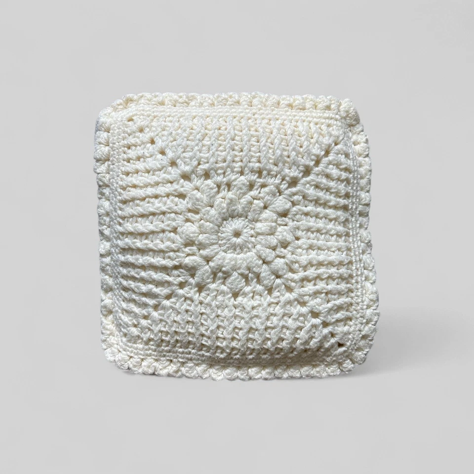 Handmade Crochet Throw Pillow 12x12 Square Floral Granny Accent Home Decor - Image 2 of 3