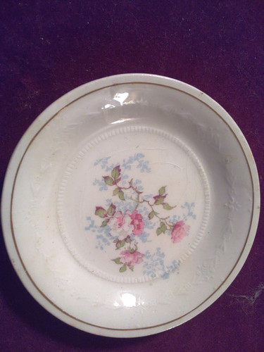 Antique Butter Pat-Pink Roses-Emvossed On Inside Edge