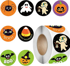 Halloween Stickers Roll Halloween Pumpkin Bat Spider Stickers round Seal Label E