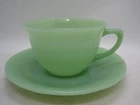 Fire King Jadeite Green Ribbed Coffee Tea Cup And Saucer Jane Ray