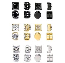 4 Pairs Stainless Steel Magnetic Stud Earrings Cubic Zirconia Non-Piercing