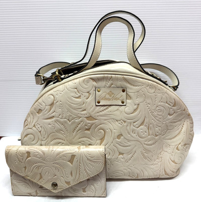 Patricia Nash FIORA Dome Satchel PURSE  in IVORY TOOLED & FREE WALLET NWOT!