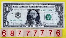 Five in a Row 7s Quints Chunky Ladder 6s 8 Fancy Serial Number $1 Dollar Bill DC
