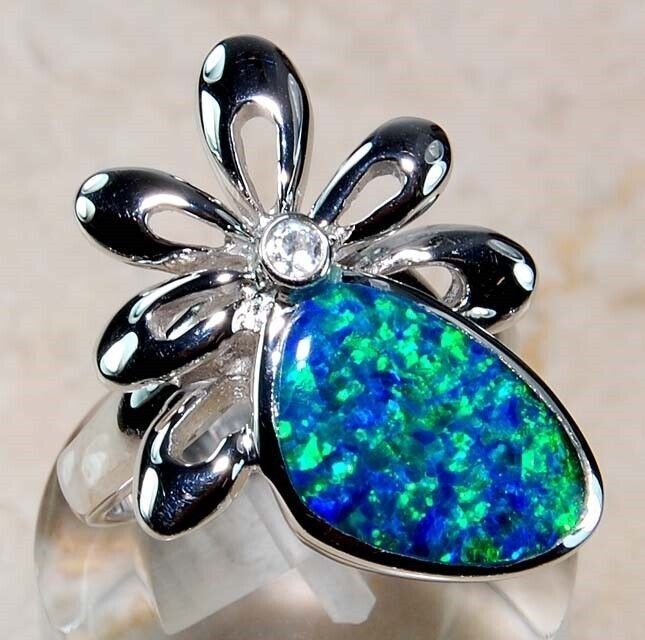 Australian Opal Inlay 925 Solid Sterling Silver Ring Jewelry Sz 6 DT5