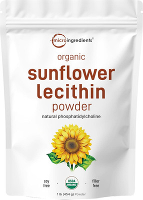 Organic Sunflower Lecithin Powder, 1 Pound, Sustainable Farmed, Cold Pressed, Ri