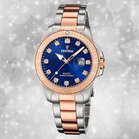 Festina Damenuhr Edelstahl Silber Gold Festina Boyfriend Armbanduhr UF20505/3