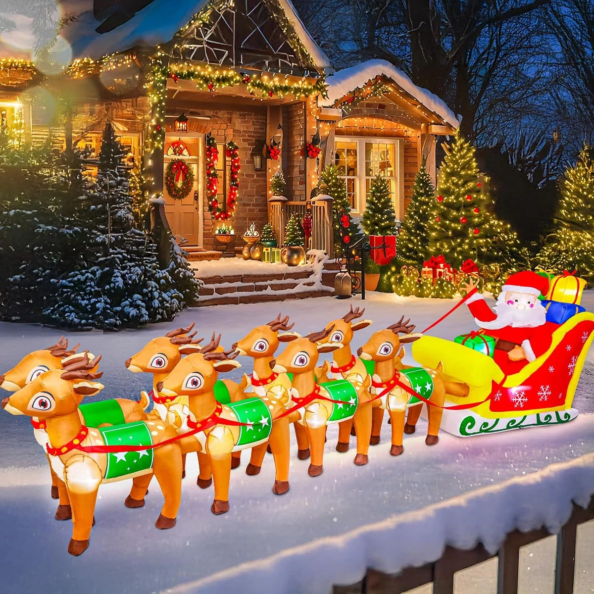 HOMCOM Babbo Natale Gonfiabile 180cm con Capretta, Luci LED Integrate