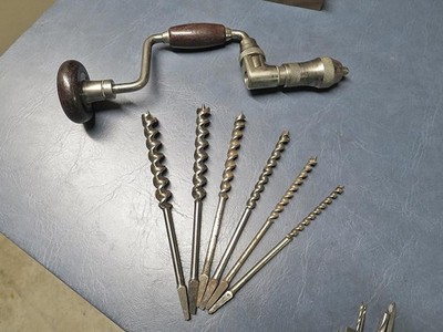SCARCE EARLY STANLEY 923~6 INCH BIT BRACE & 6 MISC. RUSSELL JENNINGS AUGER BITS