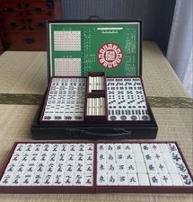 Mahjong Tiles Set Black Backing Slightly Worn Vintage Game Collectible