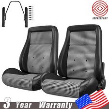 2pcs Bucket Racing Seats Pvc Leather Reclinable W Slider For Chevy Vintage Car