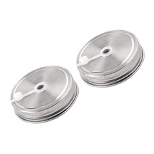 2pcs Stainless Steel Wide Mouth Mason Jars Lids with Straw Hole for Drinking