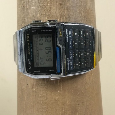 カシオ DBC-1500 腕時計 デジタル 電池交換済 ステンレスベルト 蛍光 動作良好 CASIO DATABANK DBC-1500 データバンク 新品電池 蓄光