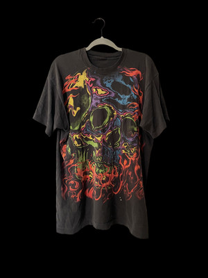Vintage/Rare Authentic 1995 Liquid Blue Skull Flames AOP Shirt SIZE XL