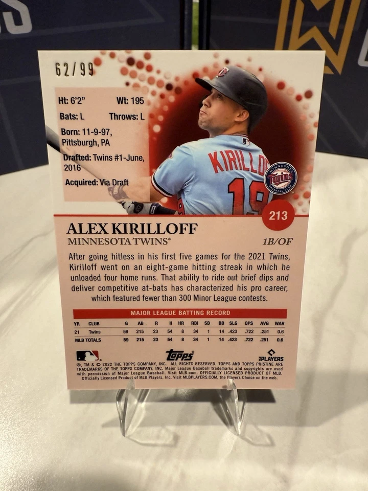 2022 Topps Pristine Alex Kirilloff #213 Purple Refractor 62/99 - Image 2 of 4