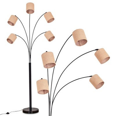 HOFSTEIN Tubione Stehlampe Stehleuchte Metall/Stoff Schwarz/Naturfarben drehbar