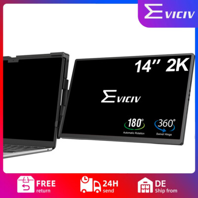 EVICIV 14-Zoll Tragbarer Monitor mit 2*USB-C & HDMI | 1400P | VESA kompatibel AA