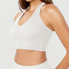 ODODOS Women's 2-Pack Seamless Ribbed Racerback Crop Tank Tops Size XL/XXL