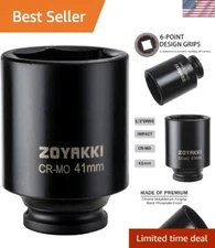 Heavy-Duty 41mm Deep Impact Socket for Axle Nut Removal - Laser-Etched Design