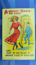 Saucy Donald McGill ? Christmas Comic Postcard 1913 Maid A MERRY XMAS TO YOU
