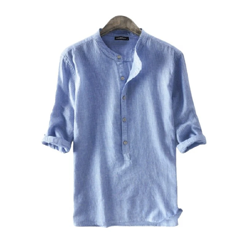 3/4 Sleeve Henley Regular Fit Casual Button-Down Shirts for Men