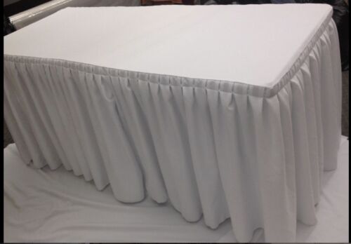 6' Fitted Polyester Double Pleated Table Skirting Cover w/Top Topper 21 COLORS - Afbeelding 1 van 35