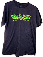 Vans Green Flame Off The Wall Black T-Shirt Size L Skater