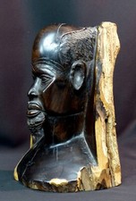 C Art Africain 1930 statue buste Homme ébène massif bicolore dans tronc 3.6kg26c