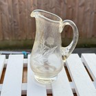 VINTAGE ETCHED CLEAR GLASS CREAMER JUG FLORAL PATTERN MILK JUG