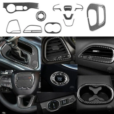 13Pcs Carbon Fiber Interior Full Set Cover Trim For Dodge Challenger 2015-2020