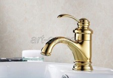 Bathroom Gold Polished Basin Sink Taps Deck Mounted Brass Mixer Faucet anf121