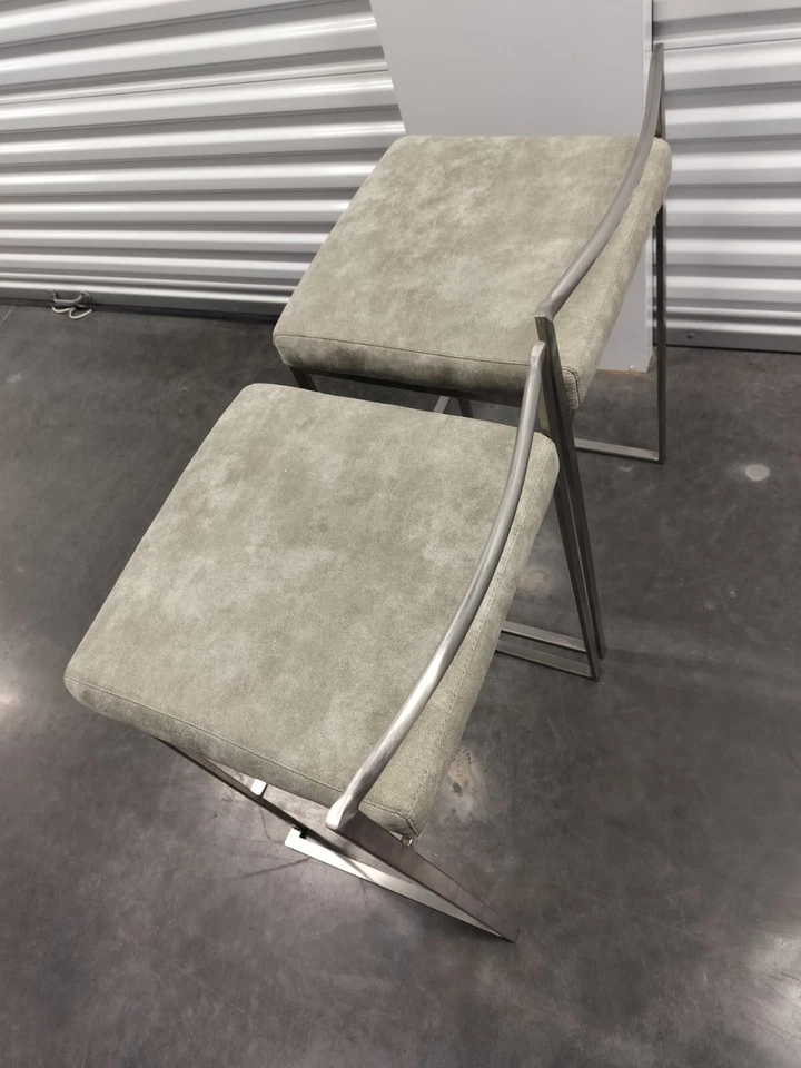 Juego de 2 cojines de tela de vaquero de piedra con taburete de mostrador Fuji en acero inoxidable Foto 4 de 4