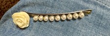 WHITE FAUX PEARL AND LUCITE ROSE BOBBY PIN WEDDING PROM HAIR ACCESSORY
