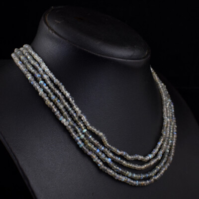 163 kt Natürliche 4 Strang Labradorit Facettierte Perlen Halskette Schmuck JK 44E408