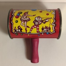 Vintage Kirchhof Tin Life Of The Party Wood Handle Noisemaker Rattle TOY USA