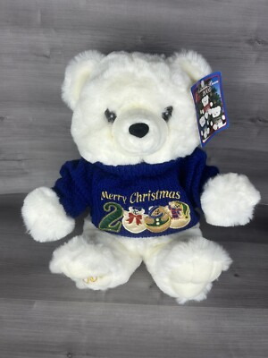 KMart 2000 Christmas White Bear w Blue Sweater Plush Stuffed New With Tags