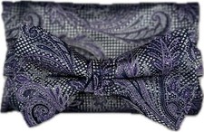 Stacy Adams Men's Bow Tie and Hanky Set Purple Silver Lavender Paisley Pattern