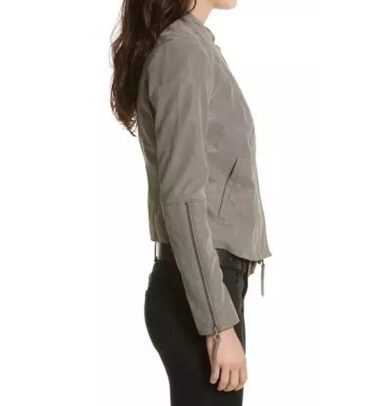 Free People Faux Suede Moto Jacket Women's Sz 10 Gray Boho Edgy - Image 3 of 4