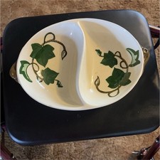 Metlox Poppytrail Ceramic Divided Bowl – Ivy Pattern, Ivory & Green, California