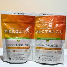 2x PectaSol Modified Citrus Pectin 15 Stick Packs Lime Infusion Powder 3.3oz Pks