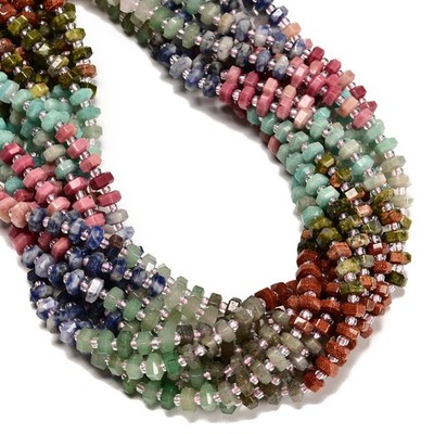 03 Gradient Multi-color Gemstone Hexagonal Rondelle Wheel Beads 3x6mm 15'' Strand