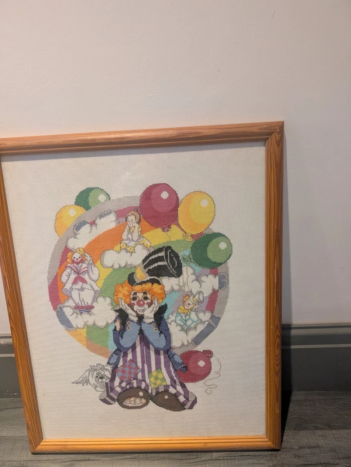 Payaso Sueños Punto de Cruz Obra de Arte Enmarcada por Rita Copestake 2002 58x48 Cm BH3 - Imagen 3 de 4