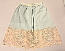 Vintage Movie Star Blue Half Slip w/ Lace Appliqu  Size small petite short