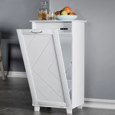 Tilt Out Kitchen Trash Bin Cabinet, Dog Proof Garbage Can with Wood Holder Fr...