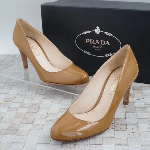 Escarpins PRADA talon cuir beige EU36/US6 authentiques du Japon